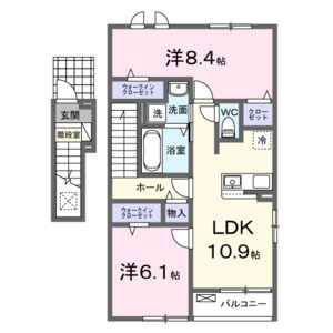 チェリーチ東同心町(2LDK/2階)の間取り写真