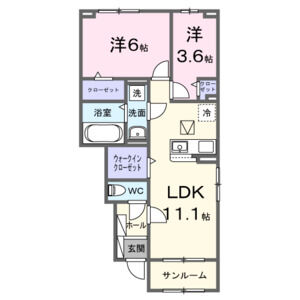 メゾン・ルリアン(2LDK/1階)の間取り写真