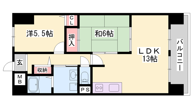 グランメェル435(2LDK/4階)の間取り写真