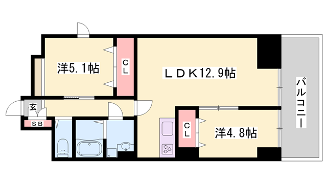 MISTRAL姫路駅前Ⅷ安田(2LDK/2階)の間取り写真