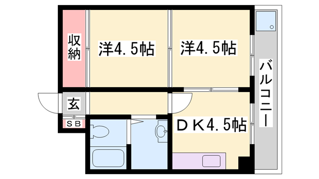 飾磨中村コーポ(2DK/2階)の間取り写真