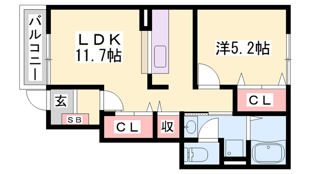ソレイユ広野(1LDK/1階)の間取り写真
