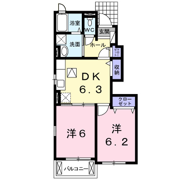 コスモグレイスB(2DK/1階)の間取り写真