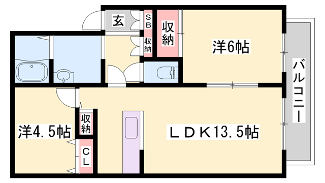 メゾングレーヌ(2LDK/1階)の間取り写真