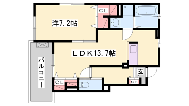 ラッフィナート2(1LDK/1階)の間取り写真