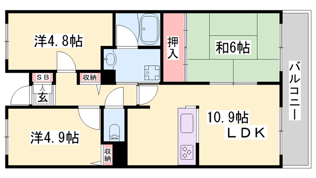 コムロワイヤル姫路幸町(3LDK/6階)の間取り写真