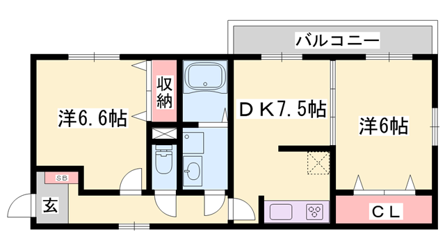 ベルエトワール(2DK/1階)の間取り写真