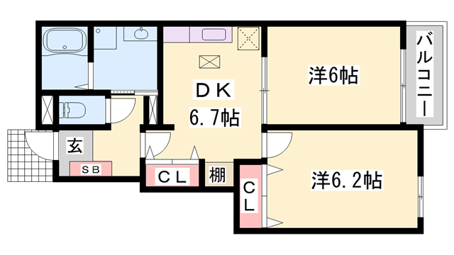 フィレールデュトラジャⅡ(2DK/1階)の間取り写真