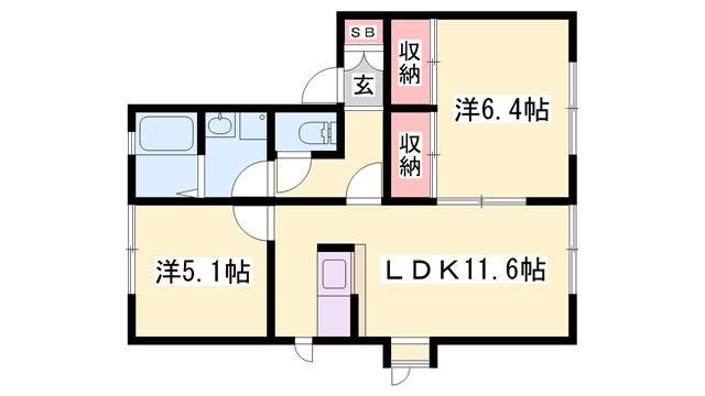 ディアス中筋(2LDK/2階)の間取り写真