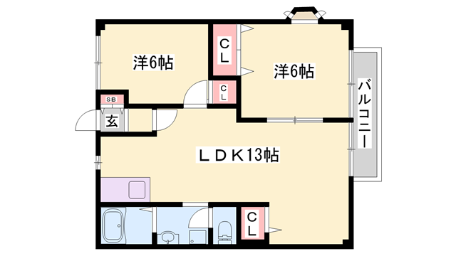 カームハイツ住吉(2LDK/2階)の間取り写真