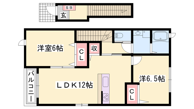 サン・フェルメール壱番館(2LDK/2階)の間取り写真