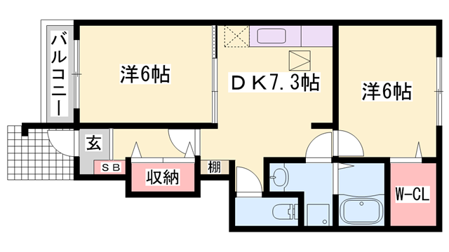 トレスプラティーノウーノ(2DK/1階)の間取り写真