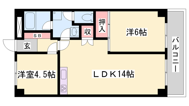 ハイツ野田(2LDK/5階)の間取り写真