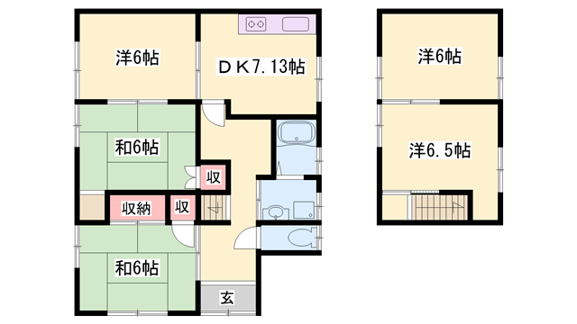 姫新線 余部駅 徒歩104分 2階建 築47年(5DK)の間取り写真