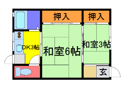 ハイツファミーユ(2DK/1階)の間取り写真