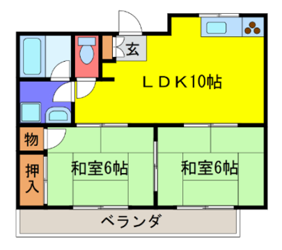 ハイツやまびこ(2LDK/2階)の間取り写真