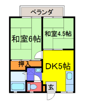 六麓荘(2DK/2階)の間取り写真