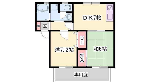 ビラハイカムール(2DK/1階)の間取り写真