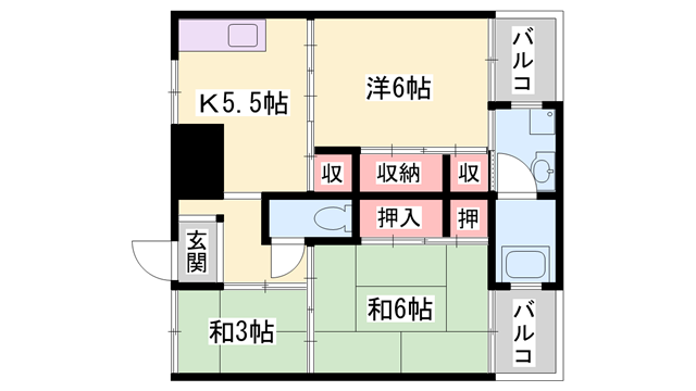 サンライズ高砂2号棟(3K/2階)の間取り写真