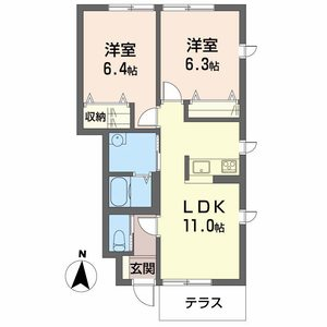 シャーメゾン花水木(2LDK/1階)の間取り写真