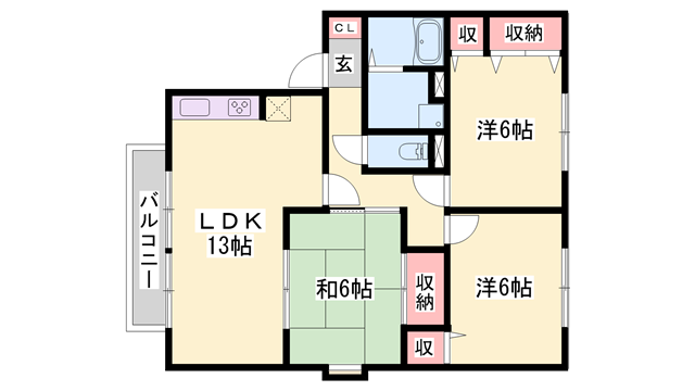 セジュール河原B棟(3LDK/2階)の間取り写真
