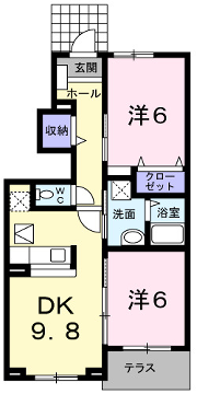 ノートルハウスⅡ(2DK/1階)の間取り写真