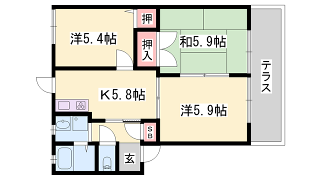 フレグランス小川(3K/1階)の間取り写真