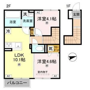 リアン平松 A棟(2LDK/1階)の間取り写真