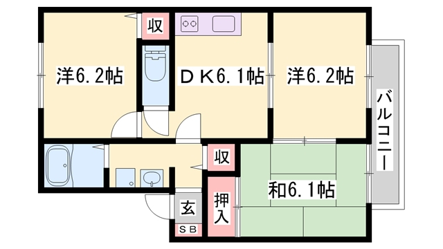 ボナール東加古川(3DK/1階)の間取り写真