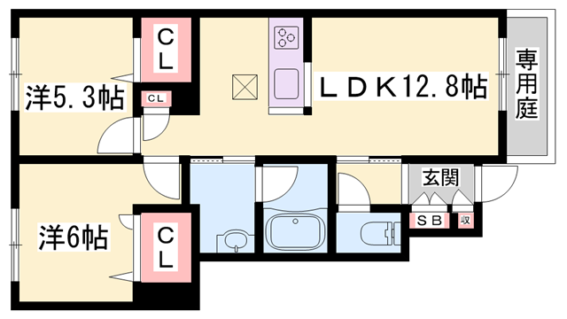 ウィステリア(2LDK/1階)の間取り写真
