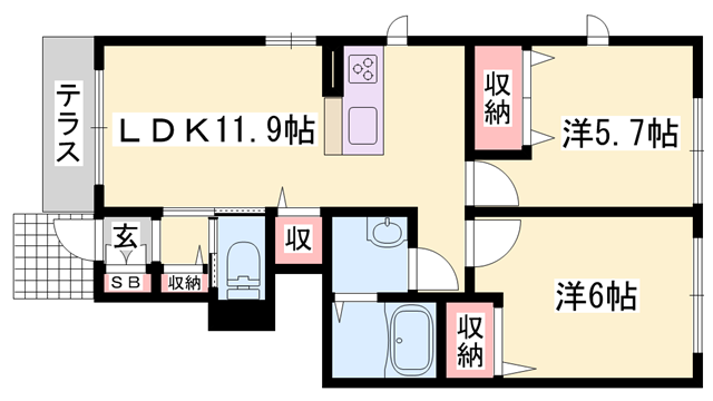 フォレナコートB(2LDK/1階)の間取り写真