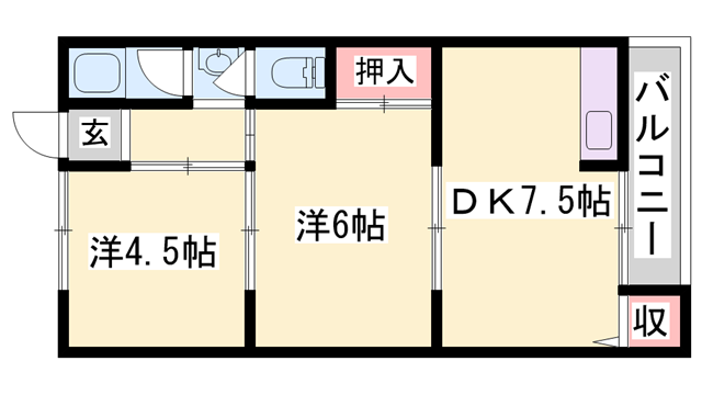 パールハイツ(2DK/1階)の間取り写真
