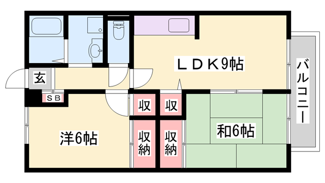ヴィラージュ2(2LDK/1階)の間取り写真
