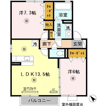 リバーハイム谷八木(2LDK/2階)の間取り写真