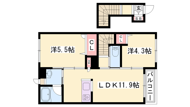 カーサグラスオエステ(2LDK/2階)の間取り写真