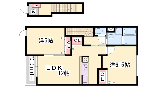 ピスティス トアロン柳ヶ坪B(2LDK/2階)の間取り写真