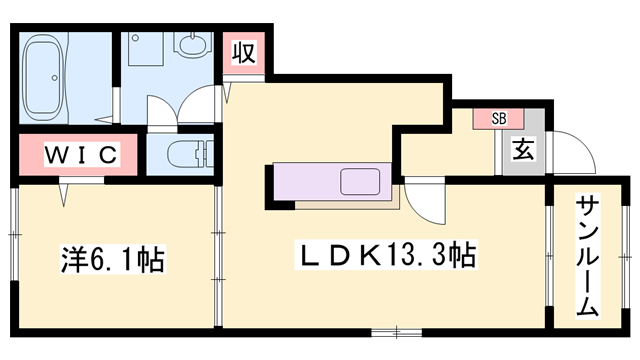 エスパス リッシュ 田井 B(1LDK/1階)の間取り写真