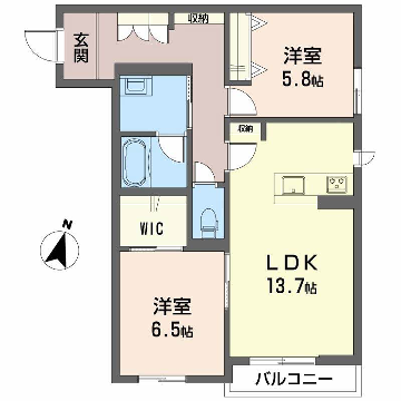 グランメゾン小野(2LDK/2階)の間取り写真