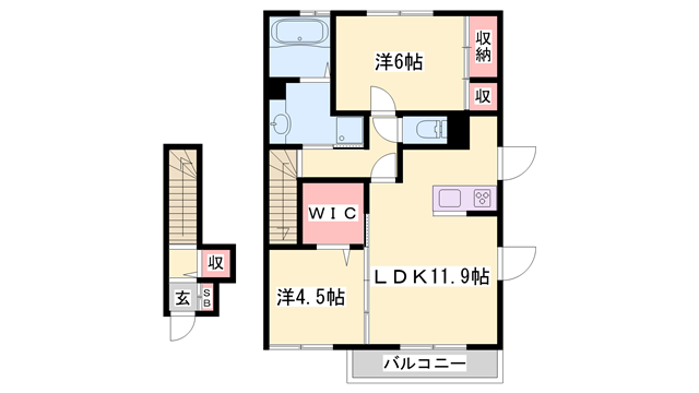 VILLA正門通 B棟(2LDK/2階)の間取り写真