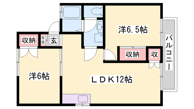 一色ハイツⅡB棟(2LDK/2階)の間取り写真