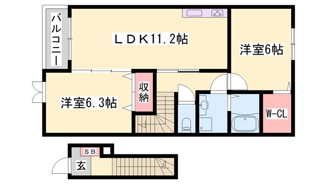 ヌーベル・ヴァン A棟(2LDK/2階)の間取り写真