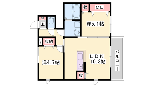 ラシーネ南山Ⅱ(2LDK/1階)の間取り写真