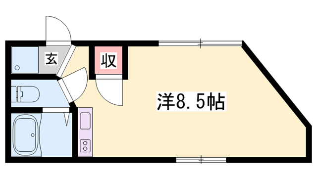 ベルフラワー岡町(ワンルーム/3階)の間取り写真