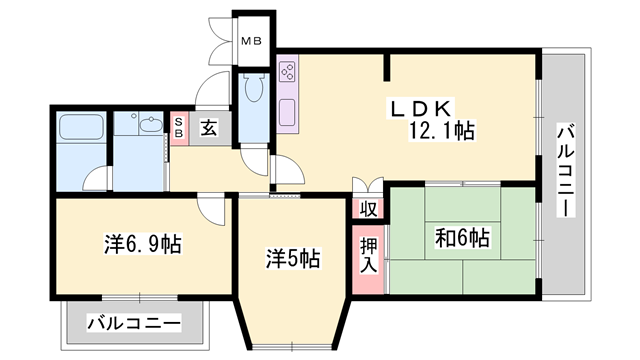 サニーハイツ嵐山(3LDK/2階)の間取り写真