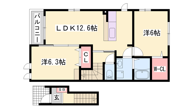ヌーベル・ヴァン B棟(2LDK/2階)の間取り写真