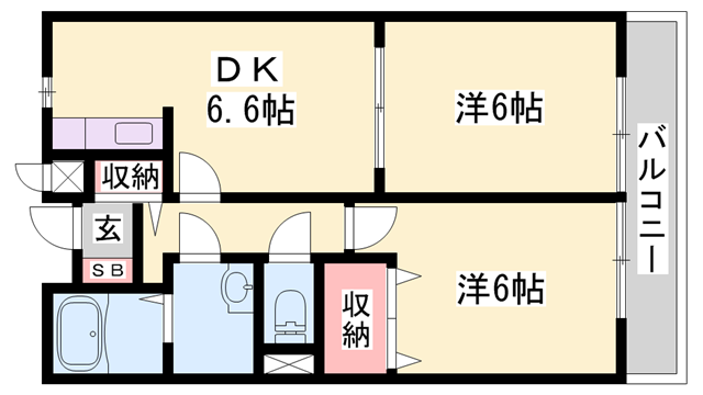 シャルマンビラA棟(2DK/1階)の間取り写真