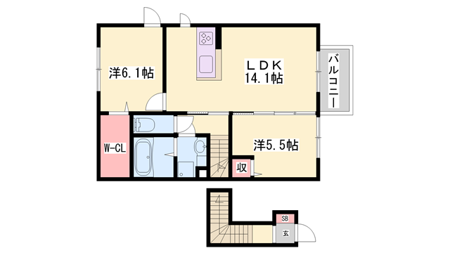 パークフロントM(2LDK/2階)の間取り写真