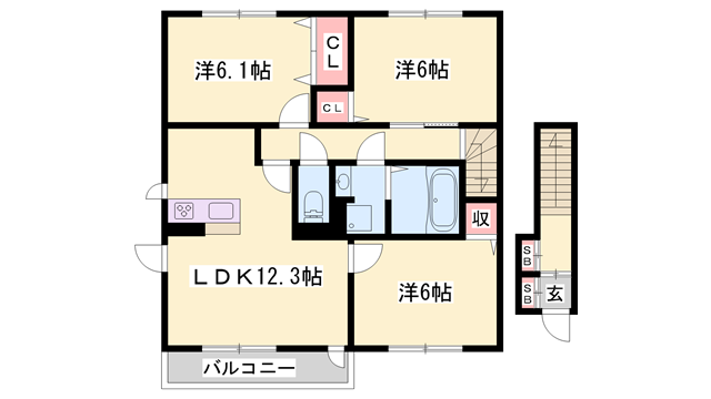 DREAM御立東(3LDK/2階)の間取り写真