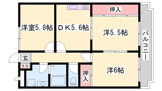 パインコート(3DK/3階)の間取り写真