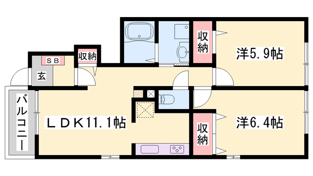 パイン グローブ(2LDK/1階)の間取り写真